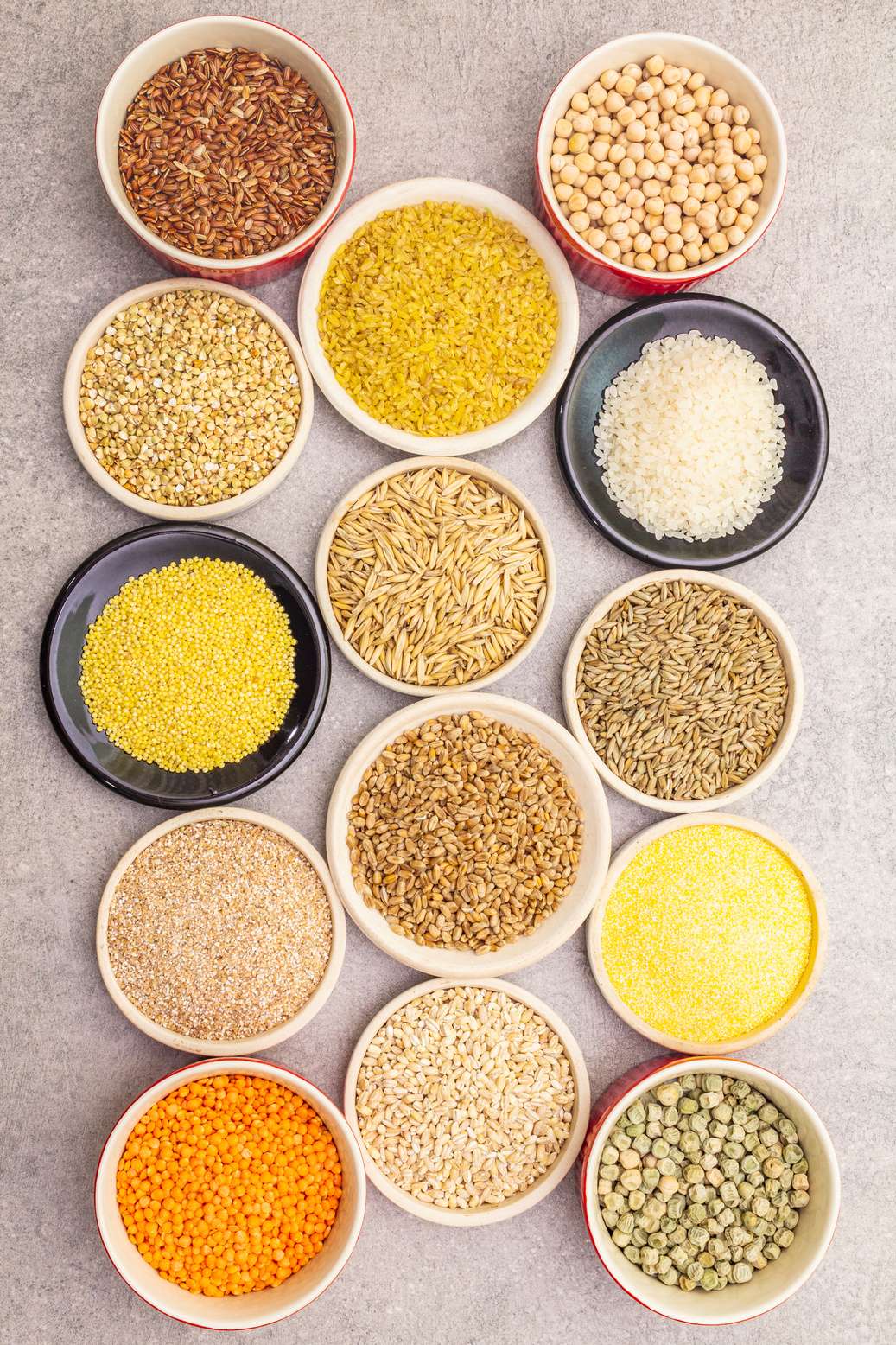 Assorted various organic cereals, legumes, whole grains